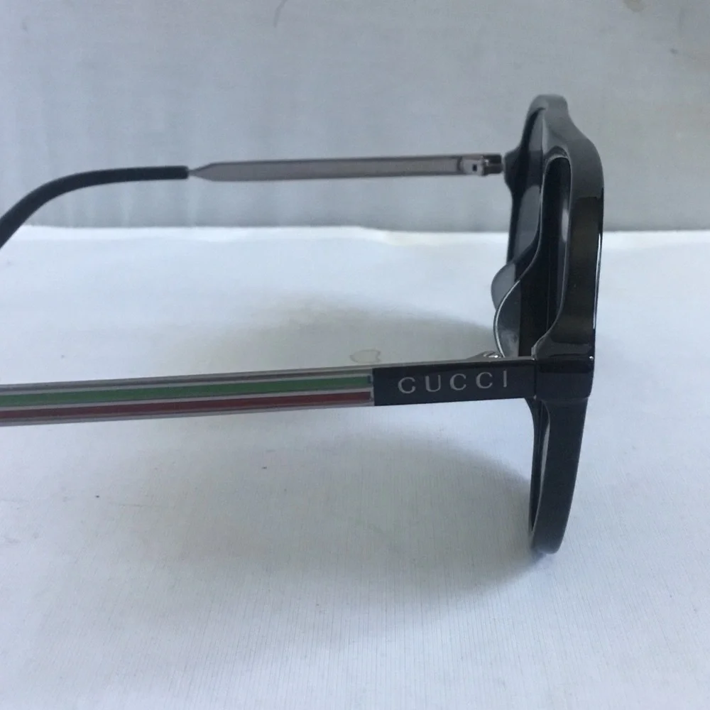 Gucci Black Frame Sunglasses with Green and Red Stripe Temples